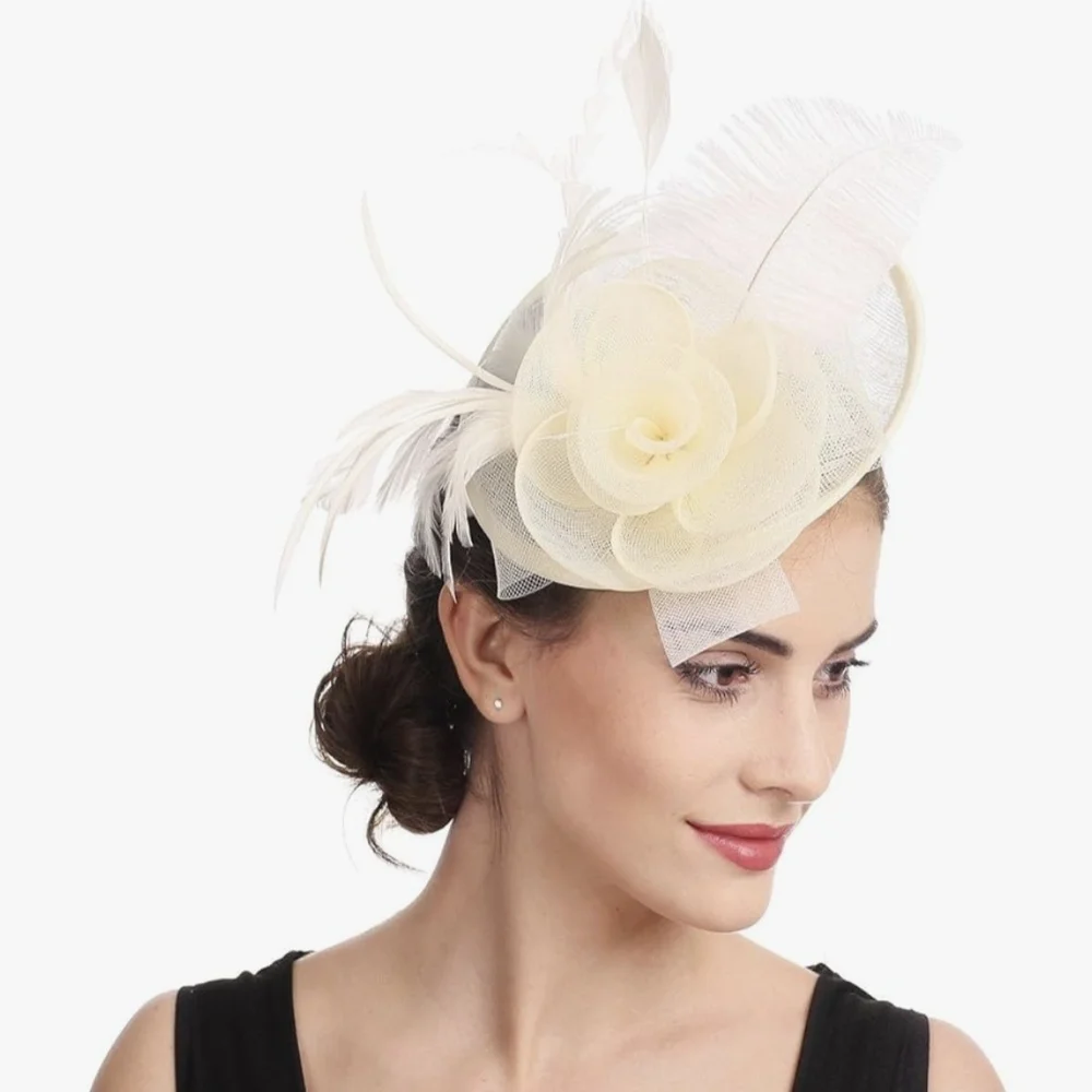 SOLD SAFERIN Women's Fascinators Feathers Tea Party Hat #841 - Picture 5 of 10